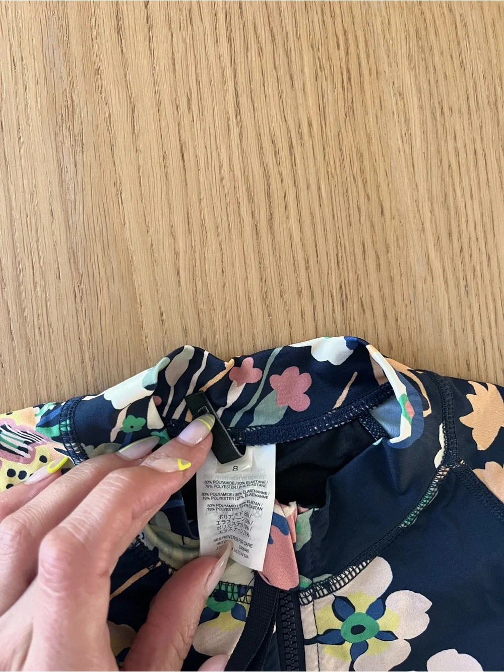 J. Crew Navy Floral Long-Sleeve Zip One-Piece Swimsuit